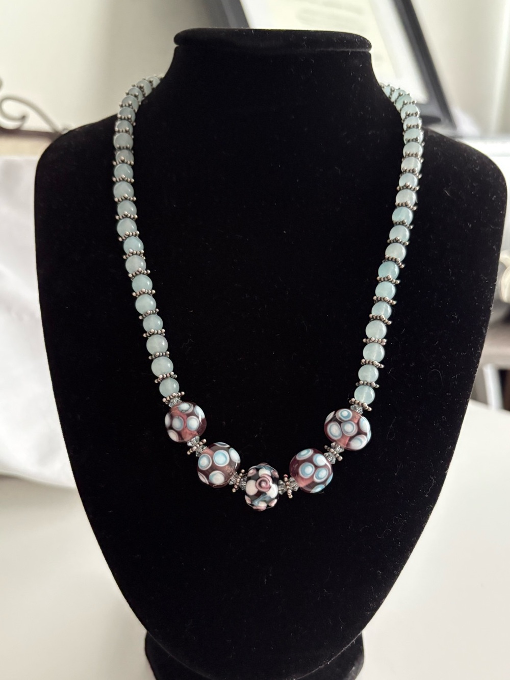 Lampwork Glass Beaded Necklace - dusty blue